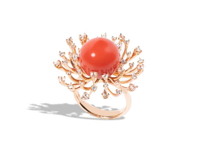 ROSE GOLD RING WITH RED CORAL AND DIAMONDS HA2RBC01